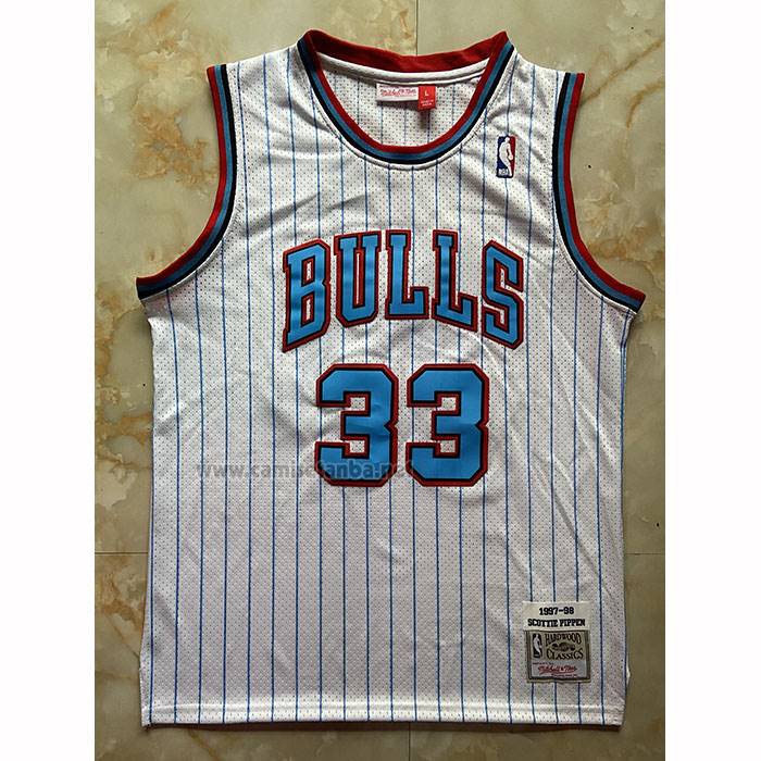 Camiseta Chicago Bulls Scottie Pippen NO 33 Mitchell & Ness 1997-98 Blanco1